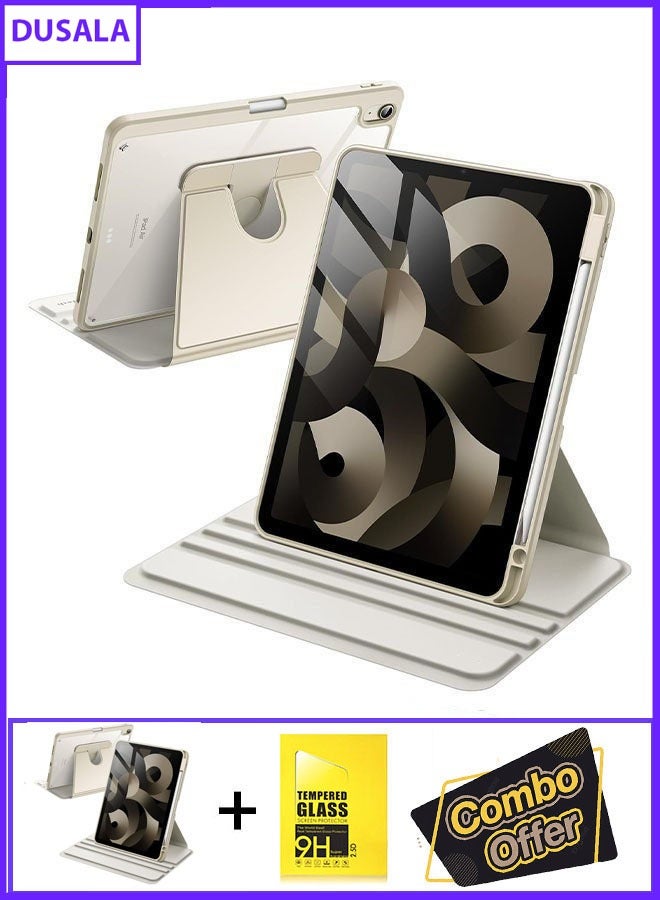 DUSALA 2 in 1 Rotating Case for iPad 10th Generation 10.9 inch (2022) with Pencil Holder,360 Degree Rotation Protective Stand Slim Cover Clear Back, Auto Wake/Sleep iPad 10th With Tempered Glass - Image 1