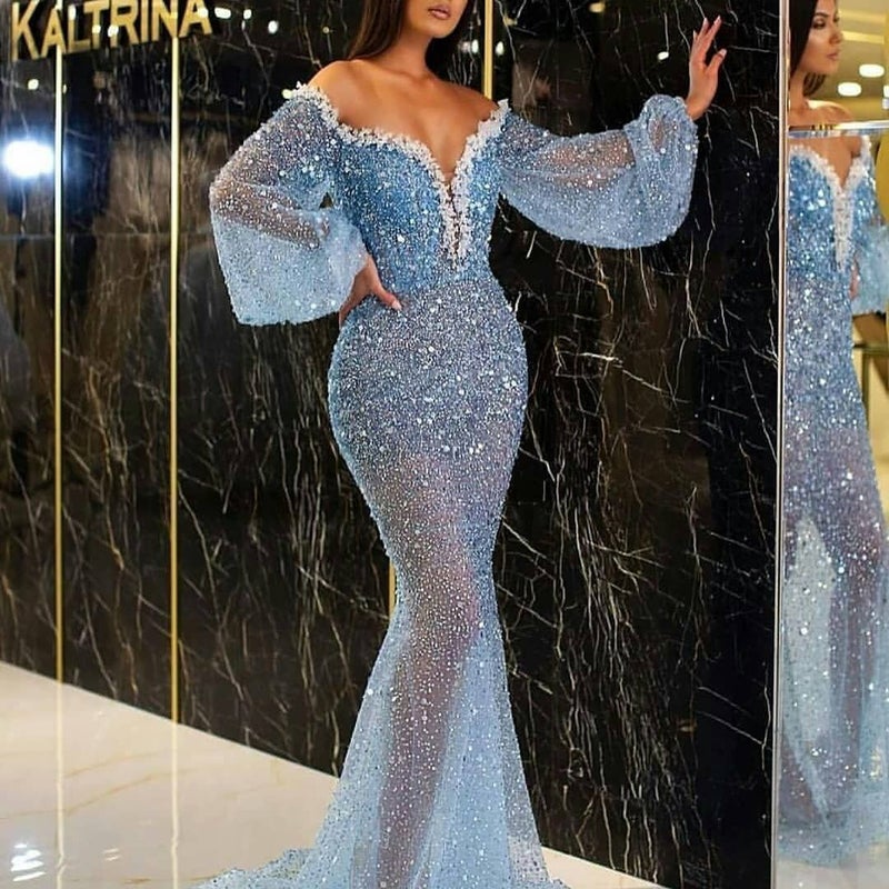 2024 Spring Summer V-Neck Gold Dust Dress sky blue 