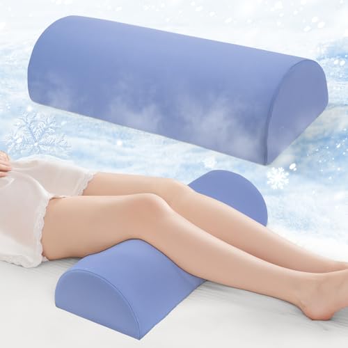 Ruizman Knee Pillow for Back Sleeping - Half Moon Bolster Pillow for Legs - Cooling Under Knee Pillow for Sleeping on Back, Leg Support, Foot Elevation (Misty Blue) - Image 1