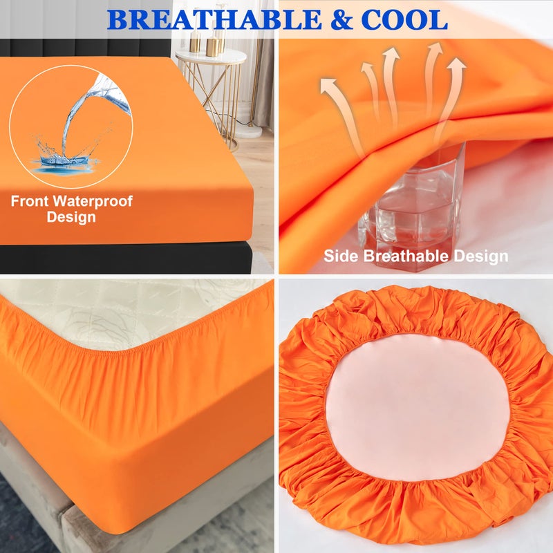 Sufdari Twin XL Mattress Protector Waterproof Mattress Protector Fitted Sheet Style Mattress Cover with 18"" Deep Pocket Washable and Comfortable-Orange Twin XL - Image 5