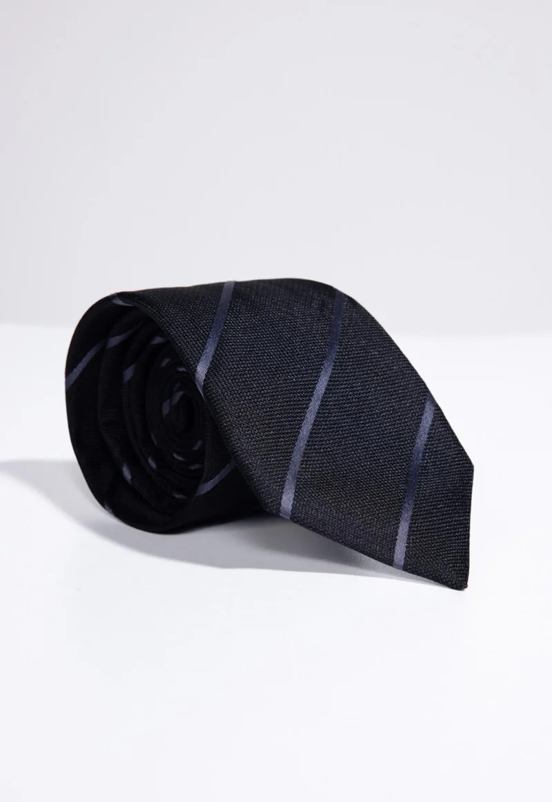 تودورس Classic Patterned Black Tie with Pocket Handkerchief