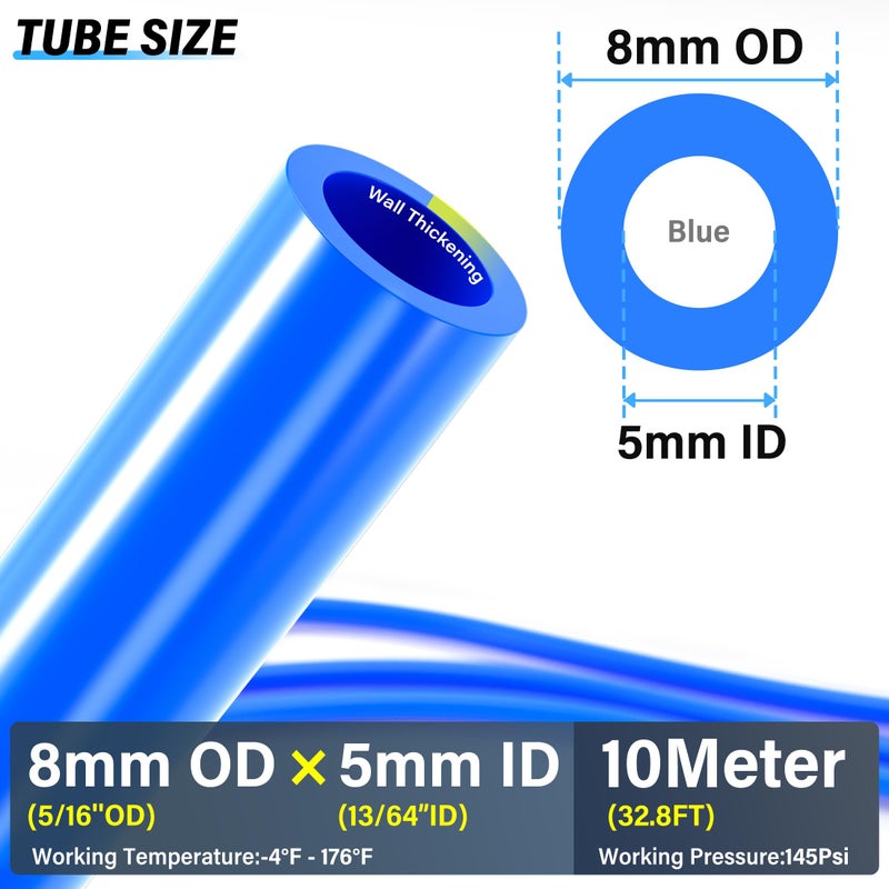 TAILONZ PNEUMATIC Blue 8mm or 5/16 OD 5mm ID Polyurethane PU Air Hose Pipe Tube Kit 10 Meter 32.8ft - Image 2
