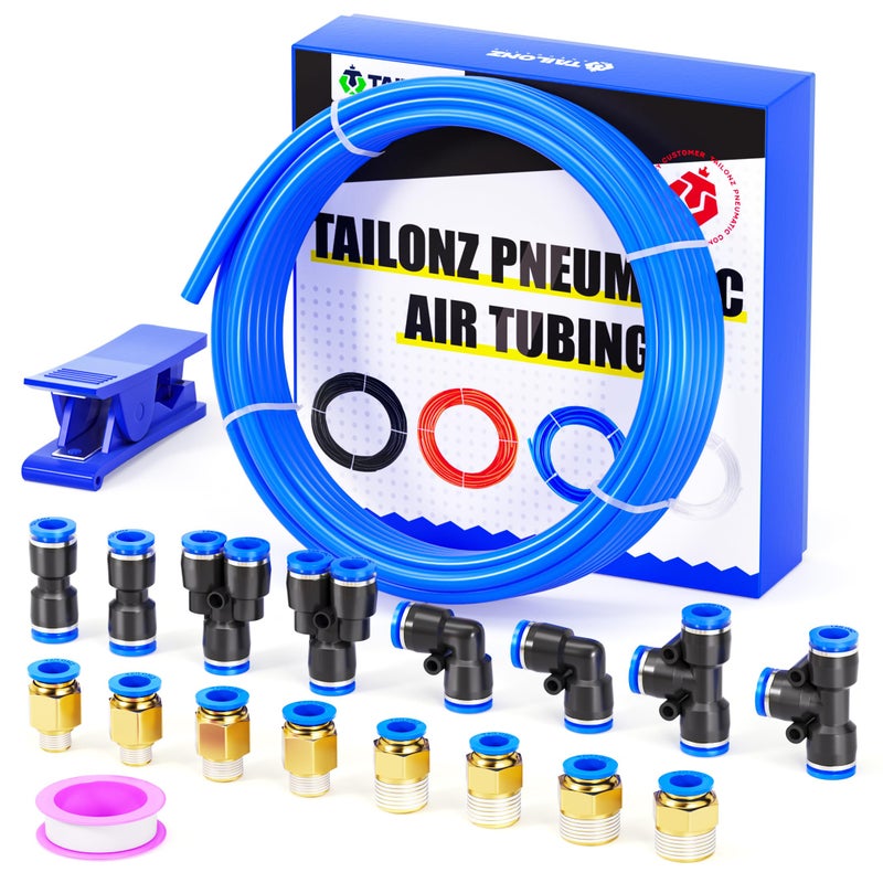 TAILONZ PNEUMATIC Blue 8mm or 5/16 OD 5mm ID Polyurethane PU Air Hose Pipe Tube Kit 10 Meter 32.8ft - Image 1