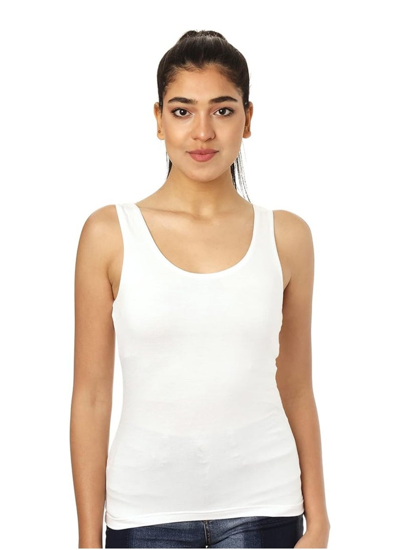 Lasso Plain Cotton Wide Strap Tank Top White  - Image 1