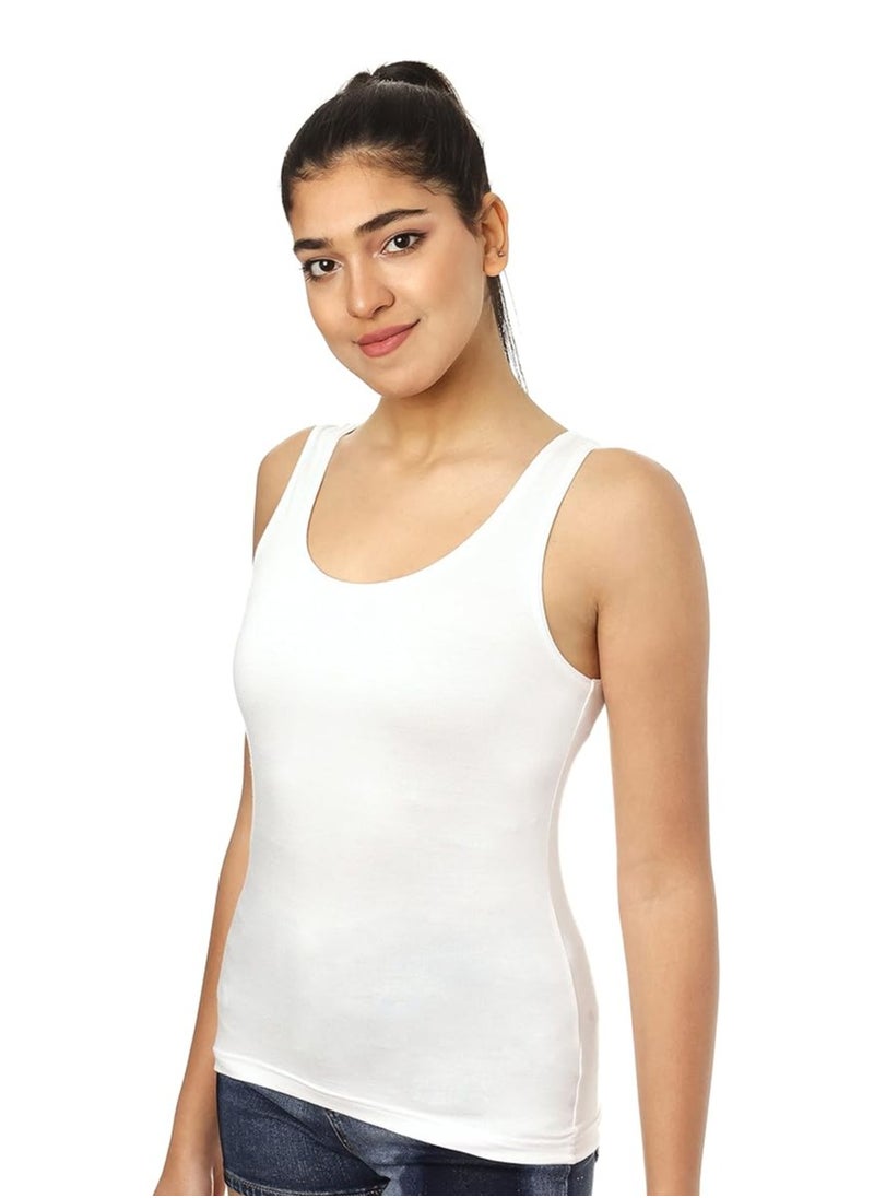 Lasso Plain Cotton Wide Strap Tank Top White  - Image 2