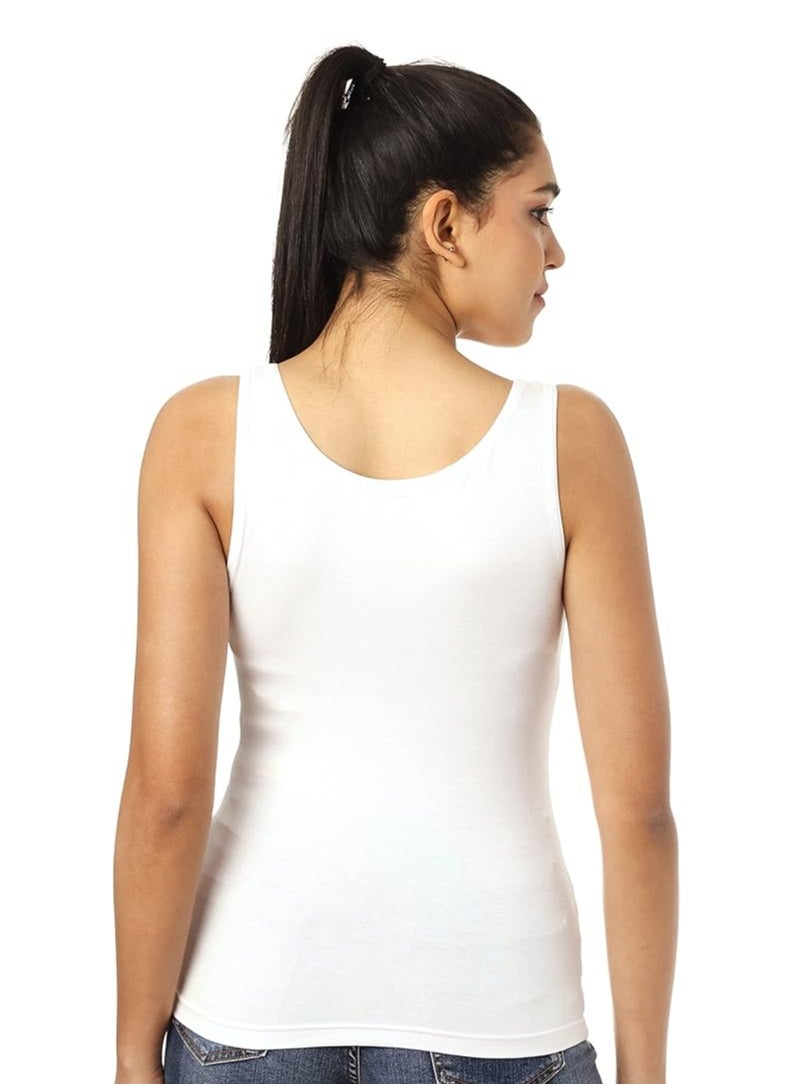 Lasso Plain Cotton Wide Strap Tank Top White  - Image 3