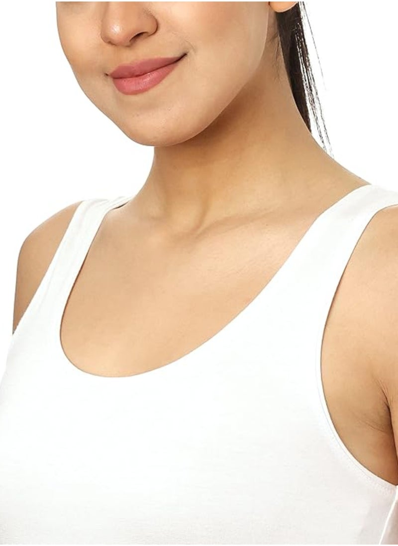 Lasso Plain Cotton Wide Strap Tank Top White  - Image 4