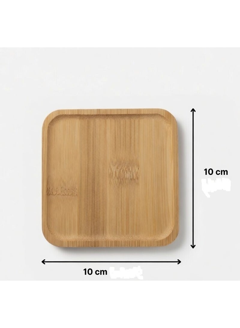 Natural Wood Square Coaster Set with Metal Holder - 6 Pieces - Image 5