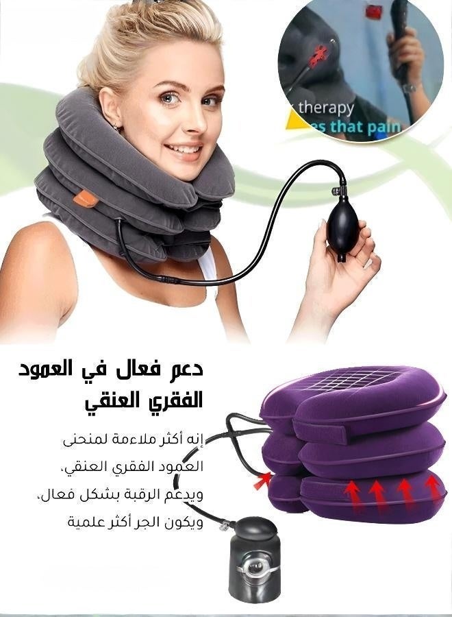 3-Layer Full Flannel Inflatable Neck Traction Device, Thickened Inner Liner Cervical Spine Stretcher, Adjustable Neck Support Brace for Pain Relief, Ideal for Home Office & Travel - Image 2