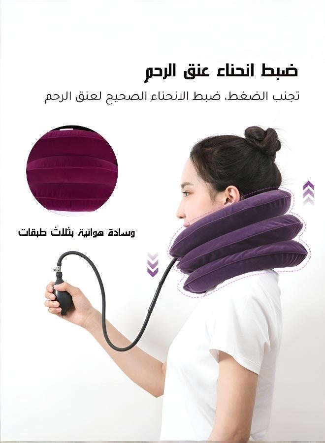 3-Layer Full Flannel Inflatable Neck Traction Device, Thickened Inner Liner Cervical Spine Stretcher, Adjustable Neck Support Brace for Pain Relief, Ideal for Home Office & Travel - Image 4