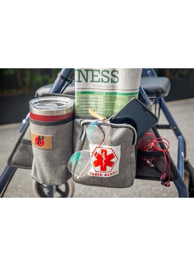 P&F HIGH QUALITY PRODUCTS P&F HIGH QUALITY PRODUCTS Rollator Walker Attachment Side Bag with Cup Holder by Deluxe Rolling Walker Pouch, Adult Folding Walker Accessories for Seniors or Elderly (Gray)  - Image 5