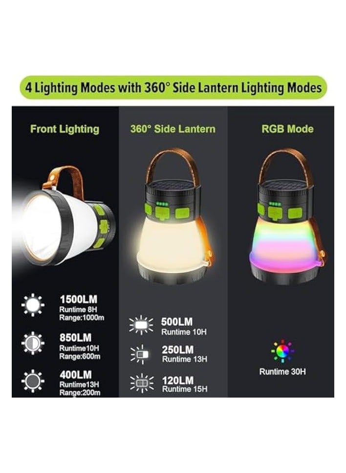 إيروريكس فانوس تخييم LED، مع شحن لوحة الطاقة الشمسية، 8 أوضاع إضاءة مقاومة للماء 7500 مللي أمبير في الساعة محمول مع خطاف مصباح خيمة يعمل بالطاقة الشمسية، فانوس تخييم، ضوء ليلي RGB قابل لإعادة الشحن للمشي لمسافات طويلة في الهواء الطلق - Image 2