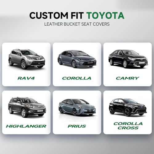 GIANT PANDA Front Car Seat Covers Custom Fit for Toyota Rav4 Camry Highlander Corolla Prius Corolla Cross Venza Avalon, Faux Leather Bucket Seat Covers, (Black + Gray/Grey) 2-Pack - Image 2