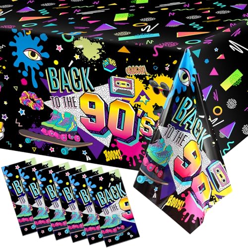Tegeme 6 Pcs 90s Plastic Party Table Cover Back to The 90s Tablecloth 90s Birthday Party Decoration The 90s Hip Hop Supplies Throwback Birthday Decor for Room Kitchen 54 x 108 Inch - Image 1