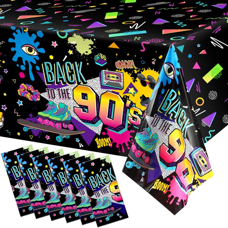 Tegeme 6 Pcs 90s Plastic Party Table Cover Back to The 90s Tablecloth 90s Birthday Party Decoration The 90s Hip Hop Supplies Throwback Birthday Decor for Room Kitchen 54 x 108 Inch - Image 3