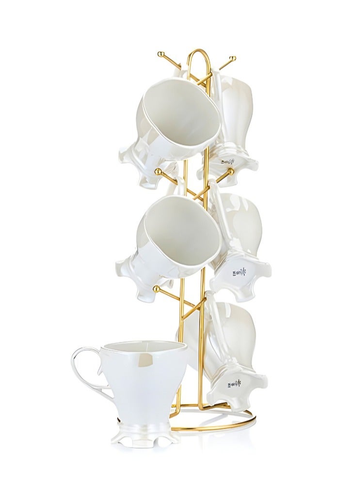 6-piece porcelain mug set  Luster  + stand