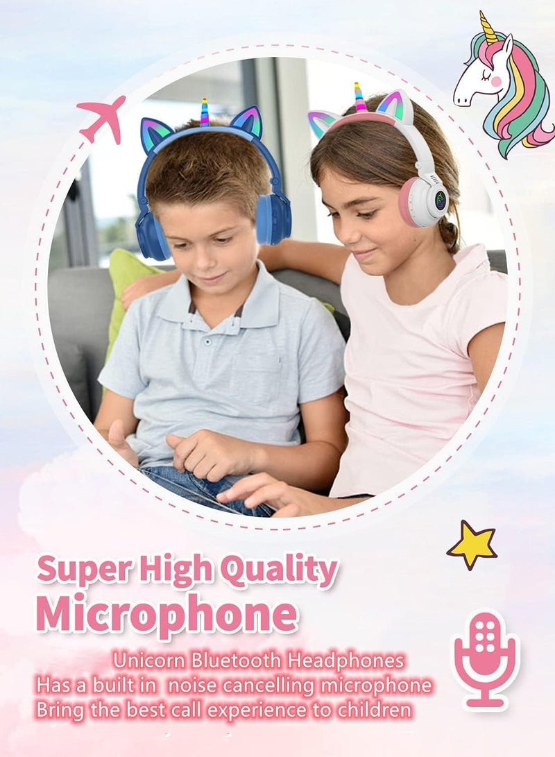 Digipace Wireless Bluetooth Headphones, Foldable Unicorn Bluetooth Headsets for Girls with LED Light and Mic, Suitable for Tablet, Pc, Birthday Gift (White+pink) - Image 5