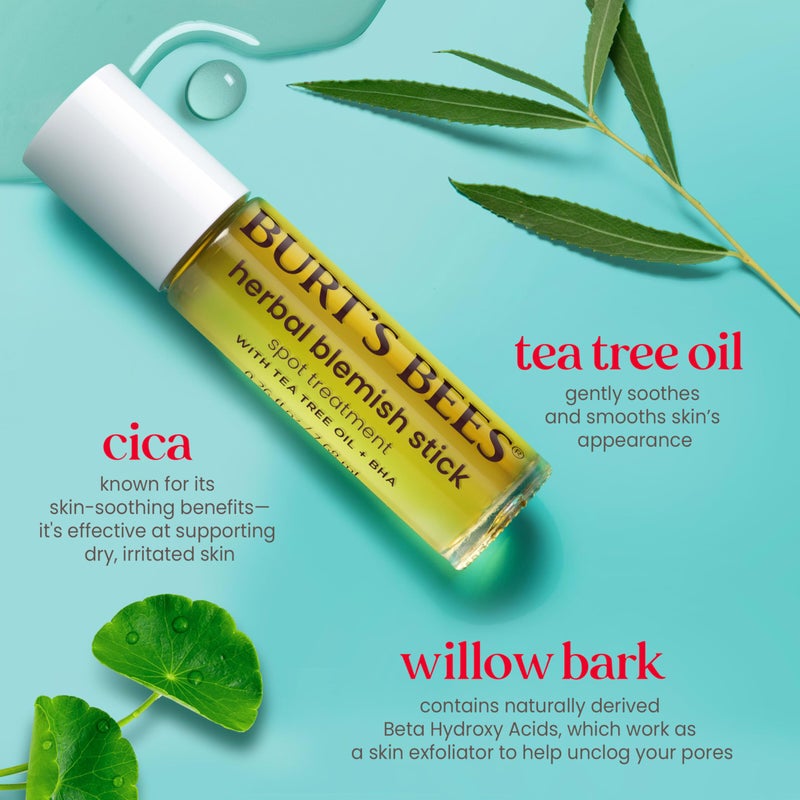 Burt's Bees Herbal Blemish Stick, 0.26 Fl Oz (Pack of 2), Tea Tree Oil Infused, Soothing, Exfoliating, Cleansing, Unisex - Image 3