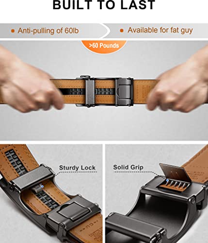KEMISANT Mens Ratchet Belt 2 Units,Sliding Belt For Gift Mens Dress Casual 1 3/8",Size Adjustable(Black/Tawny,38"-44" Waist Adjustable) - Image 5