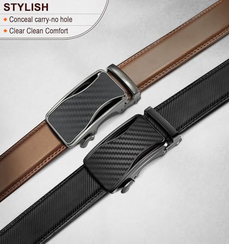 KEMISANT Mens Ratchet Belt 2 Units,Sliding Belt For Gift Mens Dress Casual 1 3/8",Size Adjustable(Black/Tawny,38"-44" Waist Adjustable) - Image 2