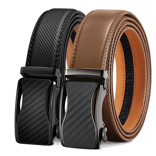 KEMISANT Mens Ratchet Belt 2 Units,Sliding Belt For Gift Mens Dress Casual 1 3/8",Size Adjustable(Black/Tawny,38"-44" Waist Adjustable) - Image 1