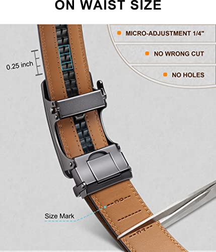 KEMISANT Mens Ratchet Belt 2 Units,Sliding Belt For Gift Mens Dress Casual 1 3/8",Size Adjustable(Black/Tawny,38"-44" Waist Adjustable) - Image 3