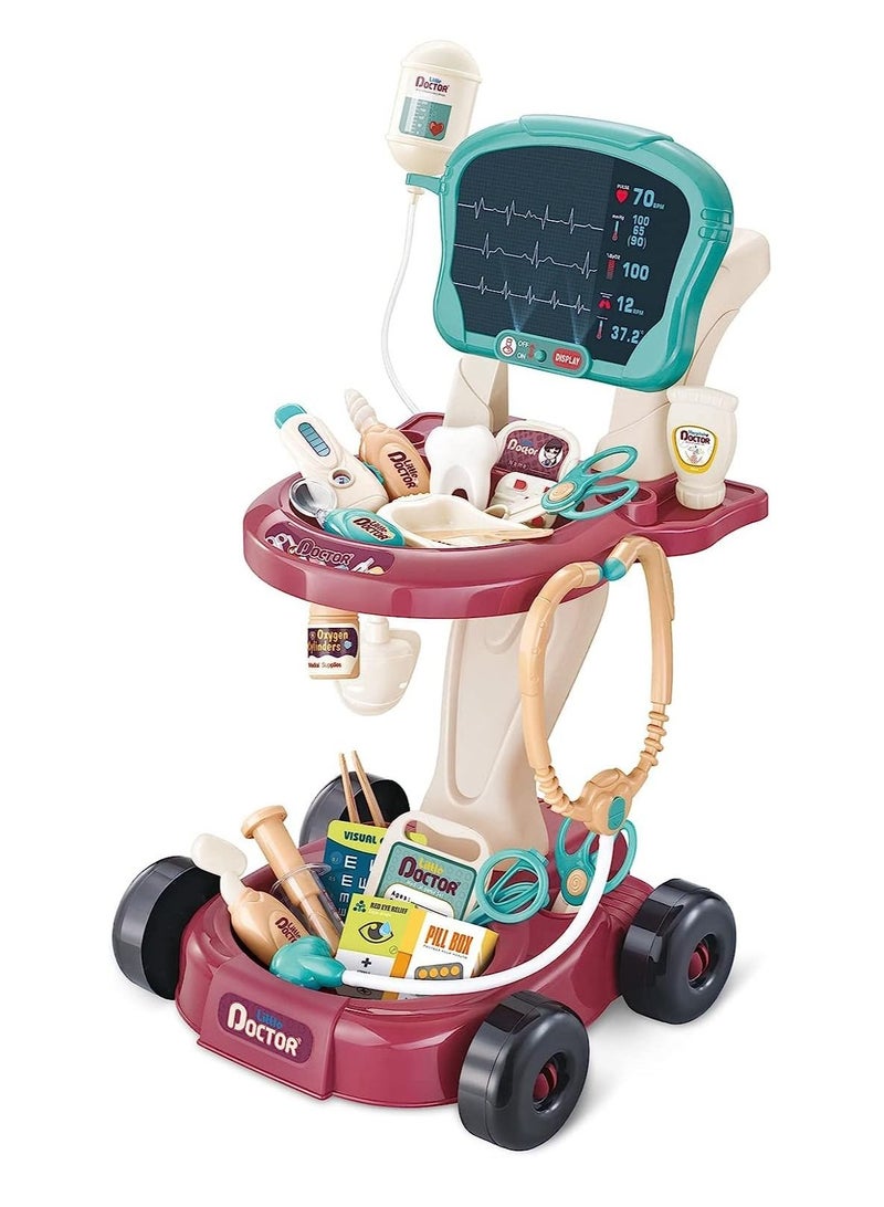 ميكسد 29 قطعة مجموعة أدوات الطبيب للأطفال لعبة التظاهر باللعب التعليمي للأطباء مجموعة محطة طبية مع أضواء مخطط العين ميزان الحرارة سماعة الطبيب آلة نبض - Image 1