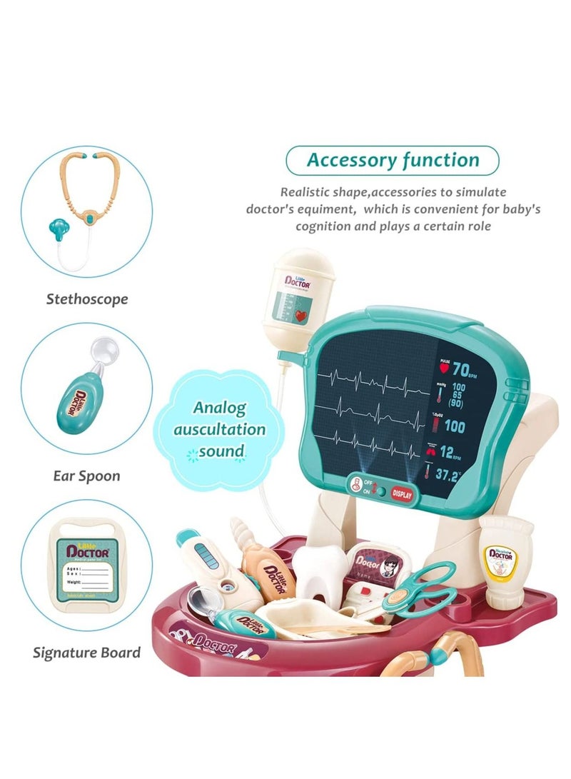 ميكسد 29 قطعة مجموعة أدوات الطبيب للأطفال لعبة التظاهر باللعب التعليمي للأطباء مجموعة محطة طبية مع أضواء مخطط العين ميزان الحرارة سماعة الطبيب آلة نبض - Image 2