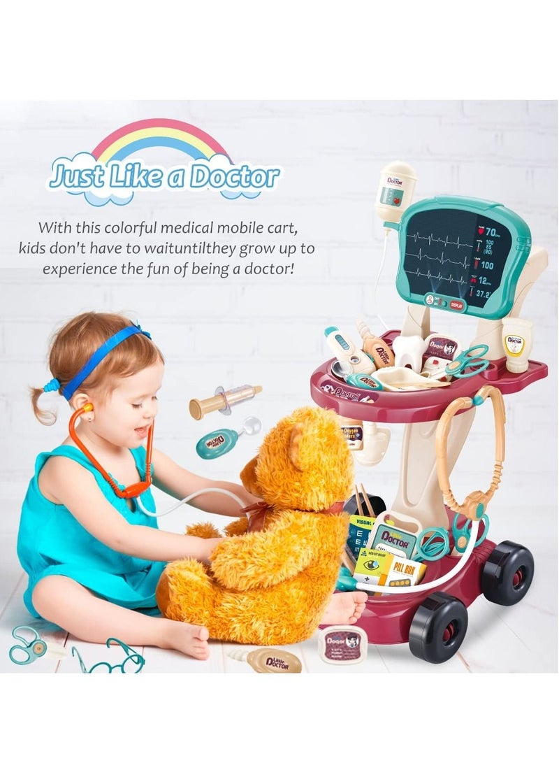 ميكسد 29 قطعة مجموعة أدوات الطبيب للأطفال لعبة التظاهر باللعب التعليمي للأطباء مجموعة محطة طبية مع أضواء مخطط العين ميزان الحرارة سماعة الطبيب آلة نبض - Image 4