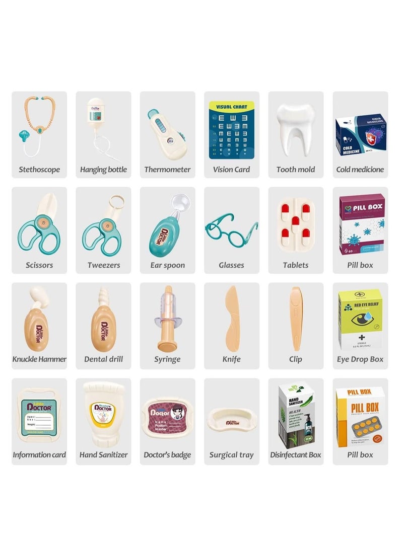 ميكسد 29 قطعة مجموعة أدوات الطبيب للأطفال لعبة التظاهر باللعب التعليمي للأطباء مجموعة محطة طبية مع أضواء مخطط العين ميزان الحرارة سماعة الطبيب آلة نبض - Image 5