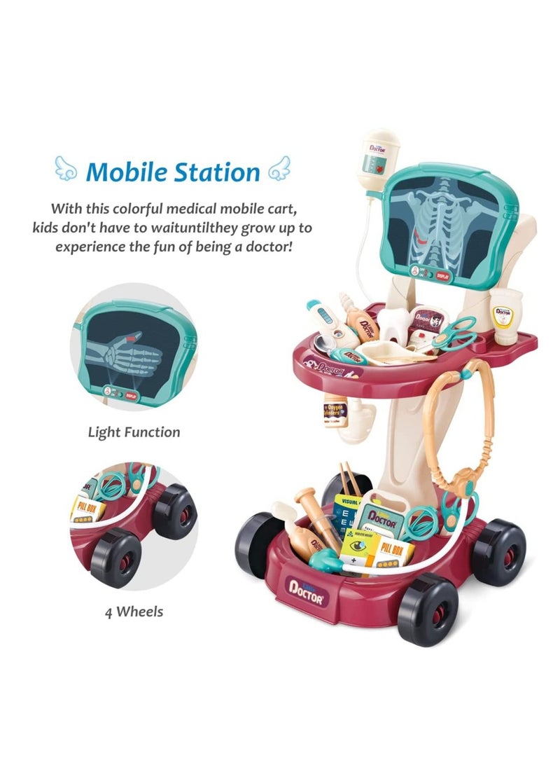 ميكسد 29 قطعة مجموعة أدوات الطبيب للأطفال لعبة التظاهر باللعب التعليمي للأطباء مجموعة محطة طبية مع أضواء مخطط العين ميزان الحرارة سماعة الطبيب آلة نبض - Image 3