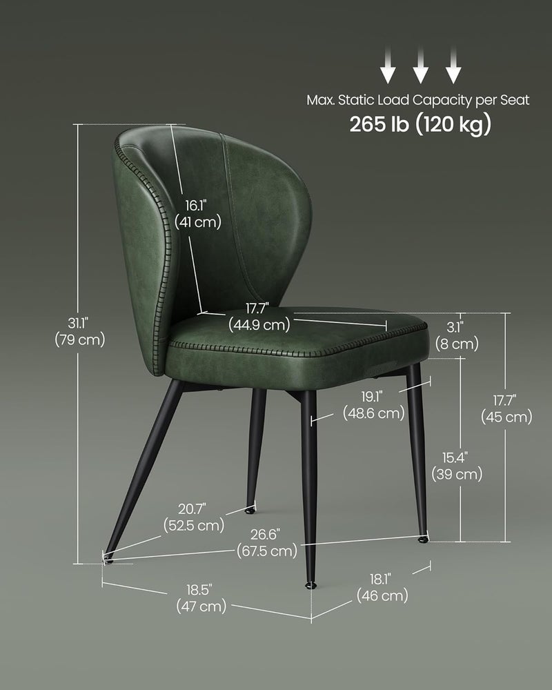 VASAGLE EKHO Collection - Dining Chairs Set of 2, Upholstered Kitchen Chairs, Comfortable Seat, Synthetic Leather with Stitching, Mid-Century Modern, Easy Assembly, Living Room Lounge, Forest Green - Image 2