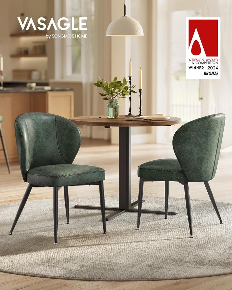 VASAGLE EKHO Collection - Dining Chairs Set of 2, Upholstered Kitchen Chairs, Comfortable Seat, Synthetic Leather with Stitching, Mid-Century Modern, Easy Assembly, Living Room Lounge, Forest Green - Image 3