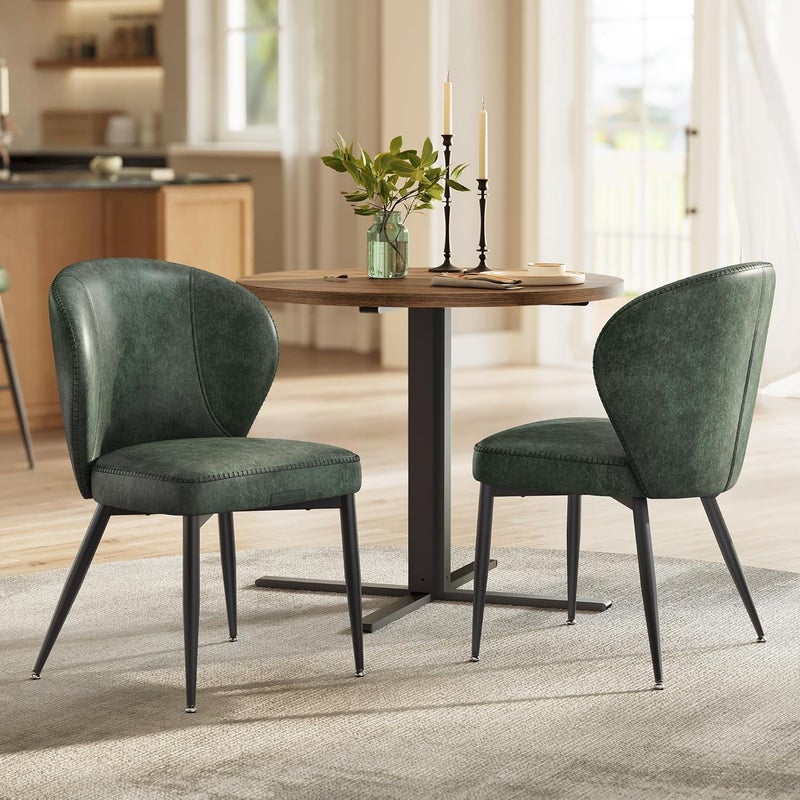 VASAGLE EKHO Collection - Dining Chairs Set of 2, Upholstered Kitchen Chairs, Comfortable Seat, Synthetic Leather with Stitching, Mid-Century Modern, Easy Assembly, Living Room Lounge, Forest Green - Image 1