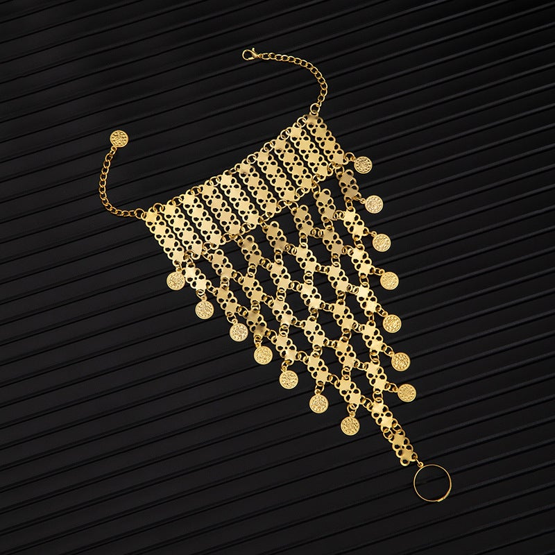 perforated multi-layer bell-shaped fringe finger bracelet back chain