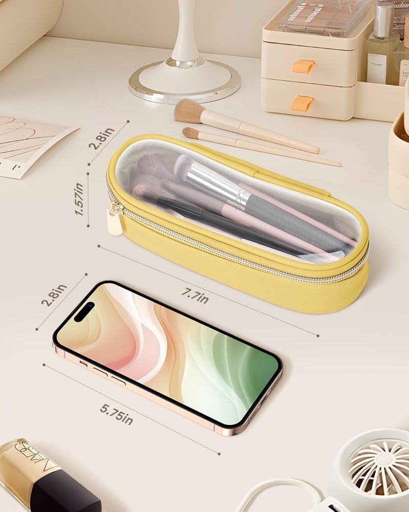 Soimeat Clear Travel Makeup Brush Holder, Leather Makeup Brush Toiletry Bag, Portable Cosmetic Brush Case, Transparent Waterproof Makeup Brush Storage Bag, Yellow, S, Clear Travel Makeup Brush Bag - Image 3