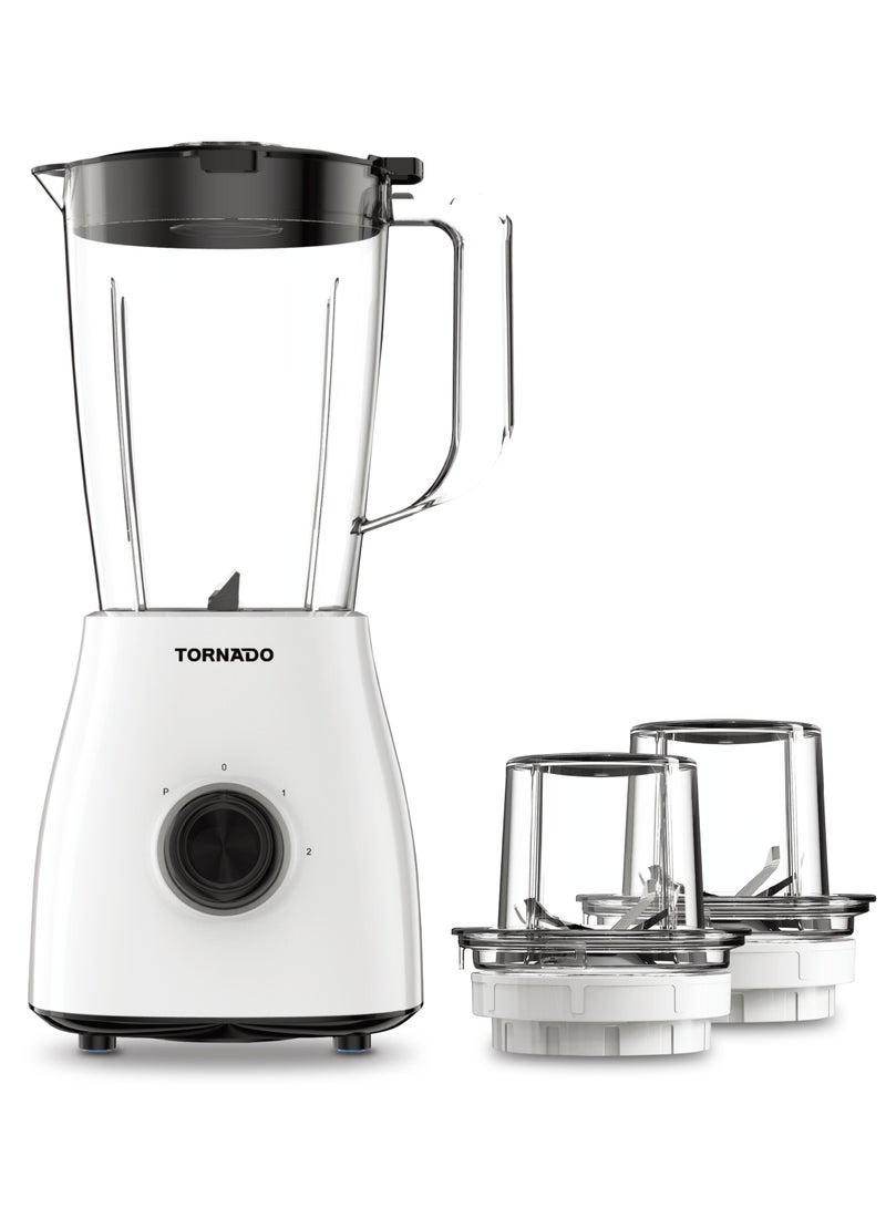 Tornado Blender 1.5L Plastic Jar, 500W, 2 Speeds + Pulse, 2 Mills, White TBL9008CA-CB