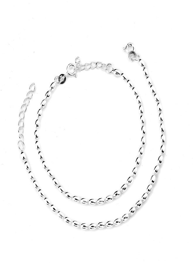 DHRUVS COLLECTION Exclusive 925 Pair of Pure Silver Running Cylindrical Balls Anklet/Payal For Baby Boys and Baby Girls (5 Years To 12 Years) - Image 1