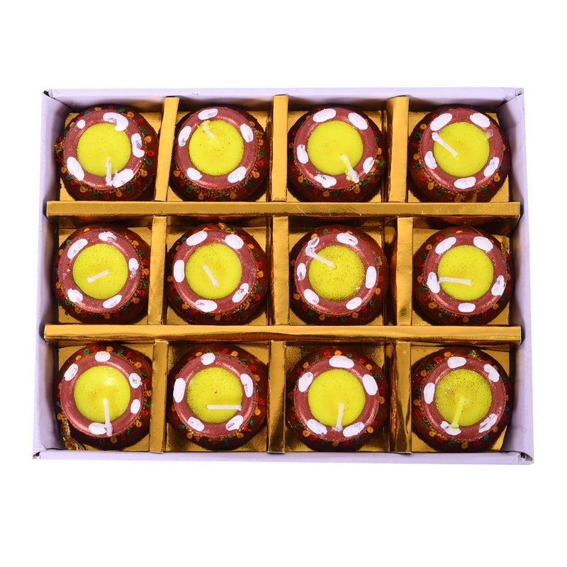 Collectible India Collectible India Matki Candles Diwali Decoration Set Terracotta Handpainted Diwali Diyas Candles Tealight Stand for Home Diwali Decorations Items and Diwali Gifts Set of 36  - Image 3