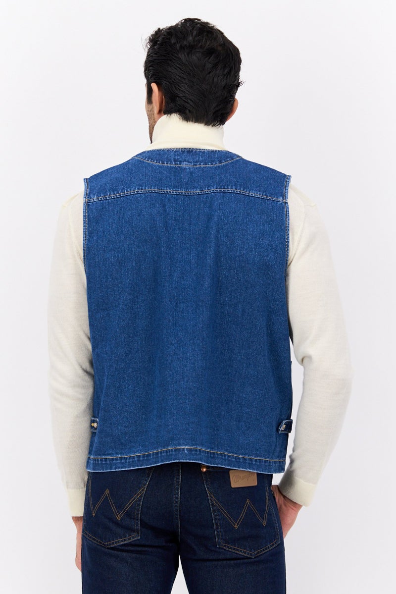 Wrangler Men Full Zip Washed Vest, Denim - Image 3
