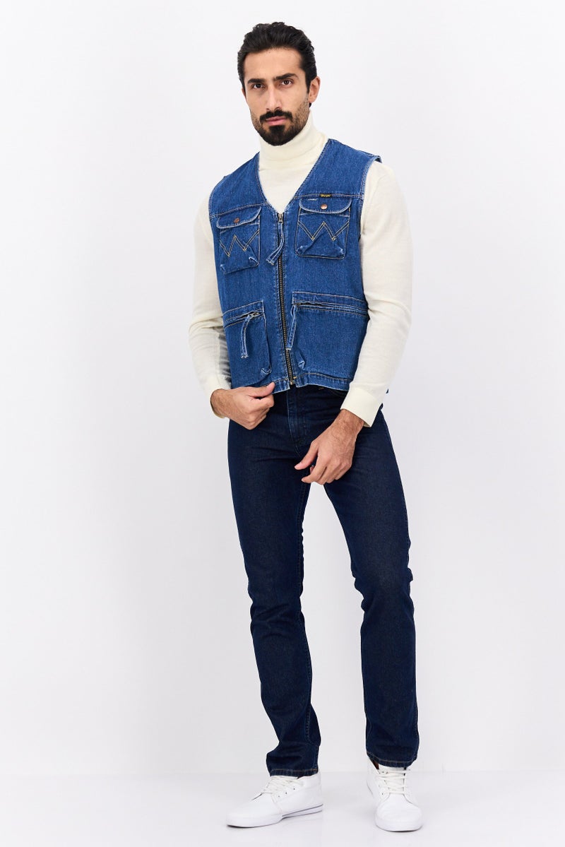 Wrangler Men Full Zip Washed Vest, Denim - Image 4