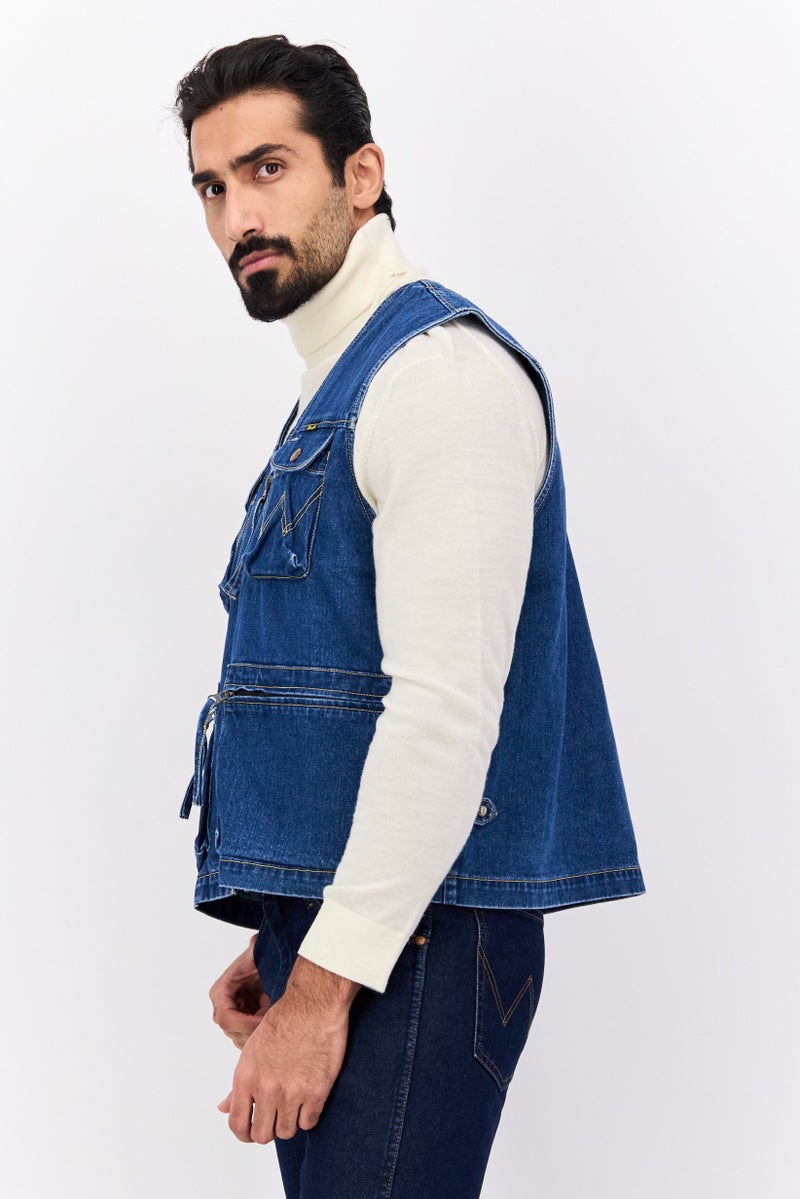 Wrangler Men Full Zip Washed Vest, Denim - Image 2