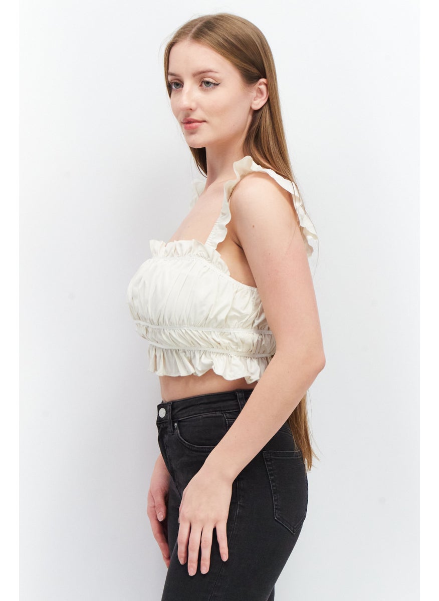 SkyLar Rose Women Square Neck Sleeveless Textured Crop Top, Cream  - Image 2