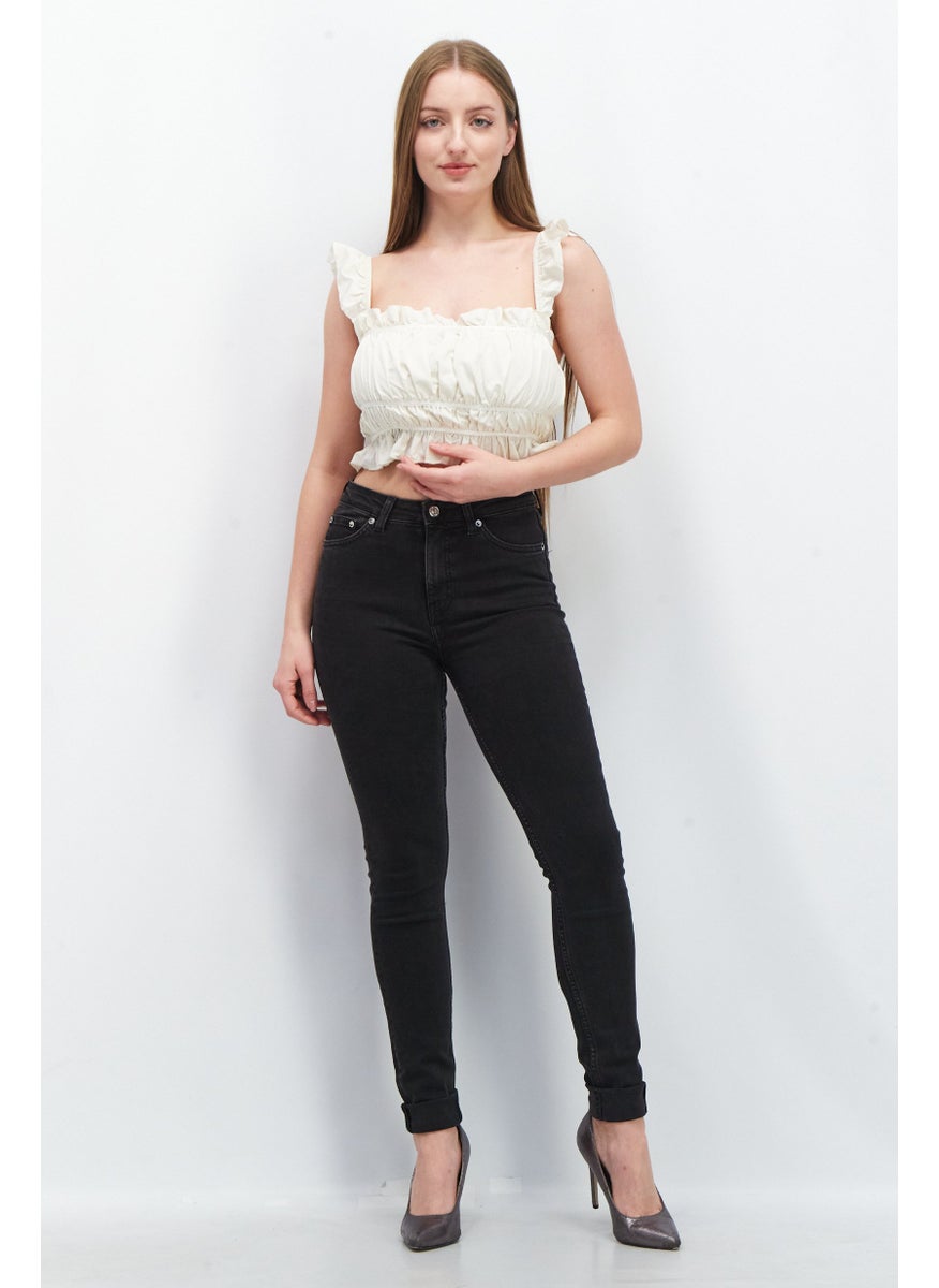 SkyLar Rose Women Square Neck Sleeveless Textured Crop Top, Cream  - Image 3