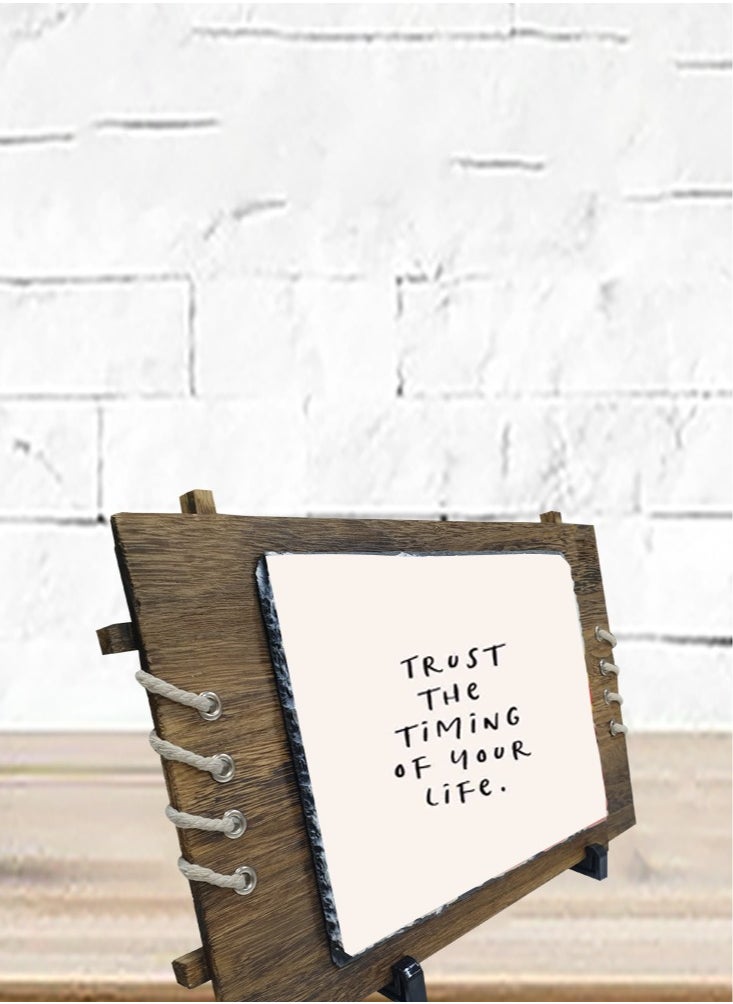 Service Zone - Protective Printed White Rectangle Shape Marble Photo Frame for Table Top Trust The Timing Of Your Life - Image 1