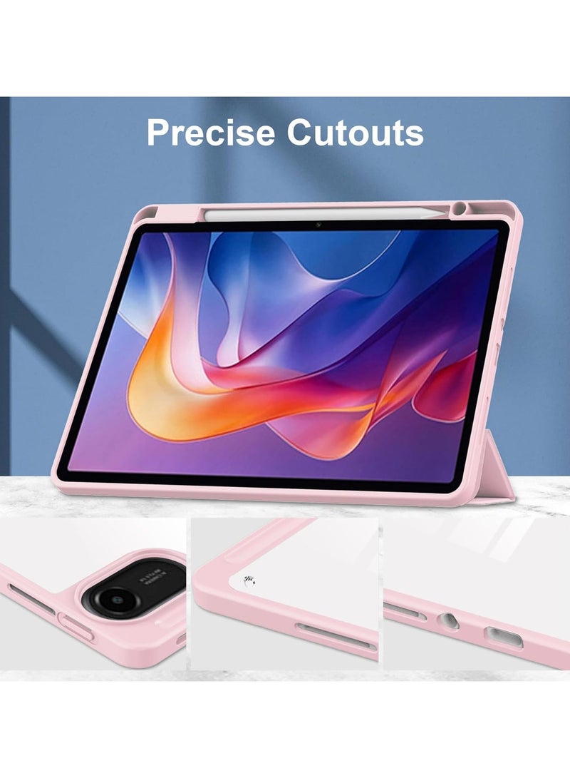 حافظة شفافة متوافقة مع Xiaomi Redmi Pad 2 بحجم 11 بوصة 2025 مع غطاء خلفي شفاف وغطاء حامل قابل للطي مع حامل قلم، وضع النوم/الاستيقاظ التلقائي (وردي) - Image 4