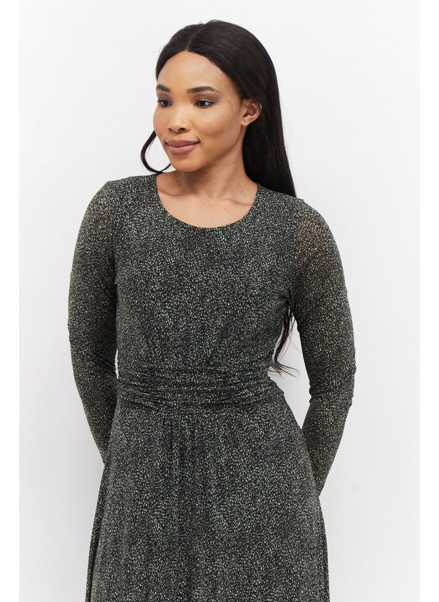 Zero - Women Allover Print Midi Casual Dress, Mix Olive - Image 1