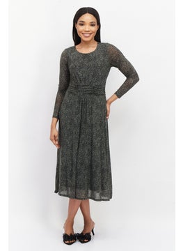 Women Allover Print Midi Casual Dress, Mix Olive