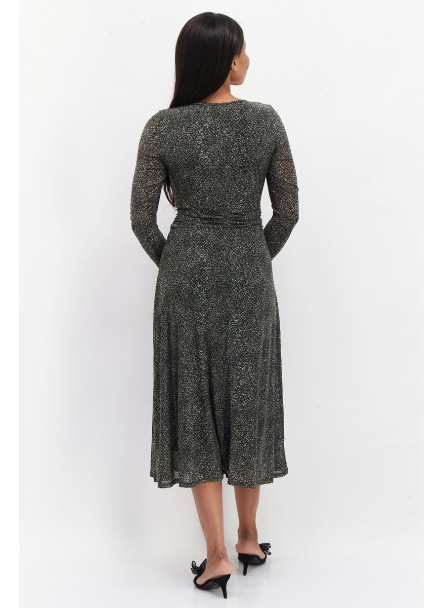 Zero - Women Allover Print Midi Casual Dress, Mix Olive - Image 1