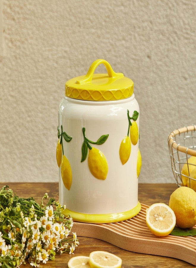 Bico Lemon Handpainted 9 inch Stoneware Cookie Jar, Dishwasher Safe, Air Tight Seal for Keeping Cookie, Spices, Coffee - Image 4